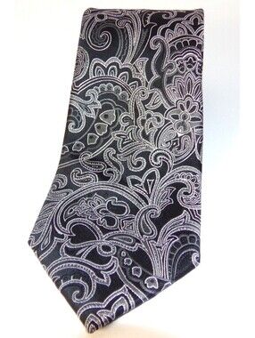 03-Stafford Mens Gray/ Black Paisley Polyester 3 1\4 -- 58" Long Neck Tie